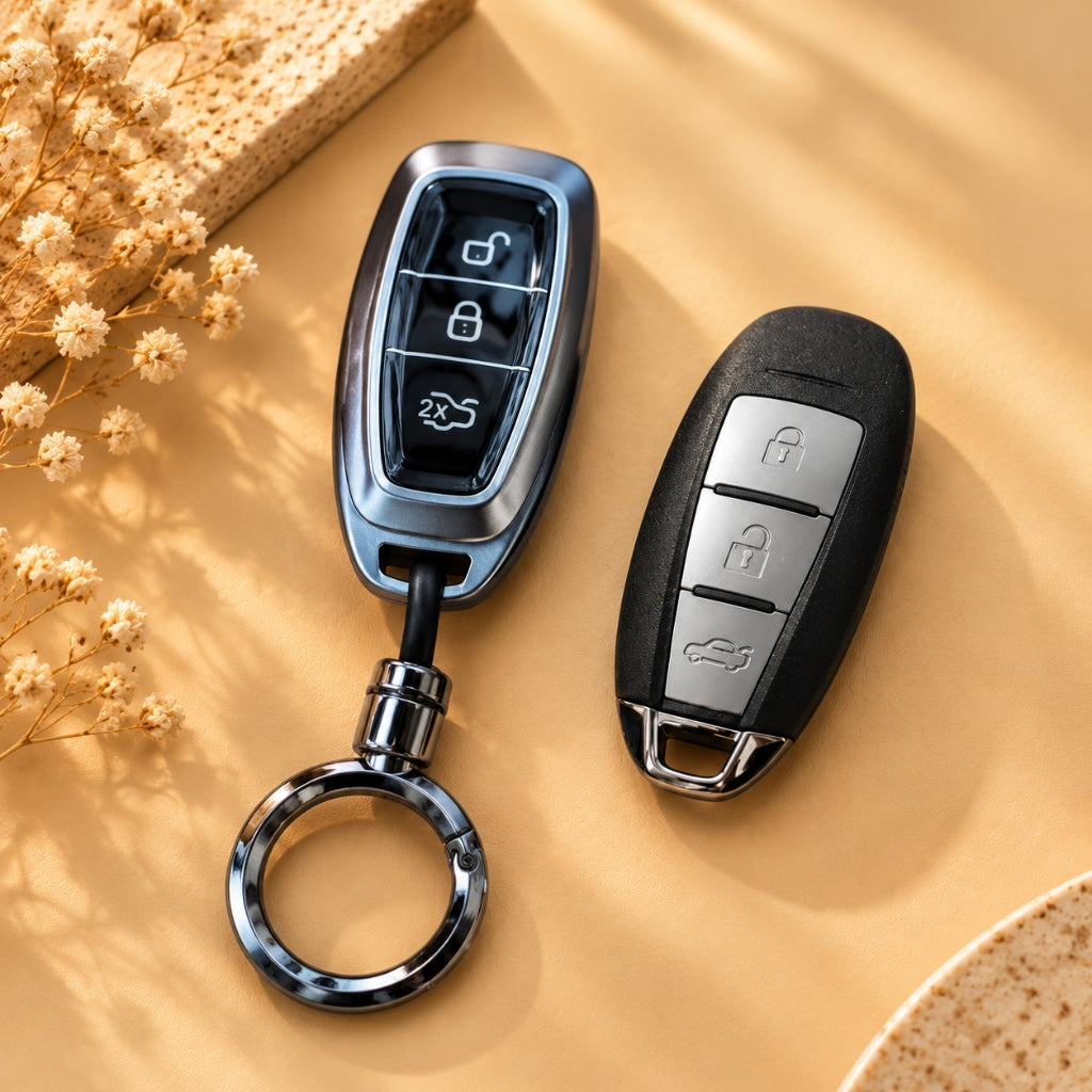 Ford Ecosport Grey TPU Key Cover with Keychain