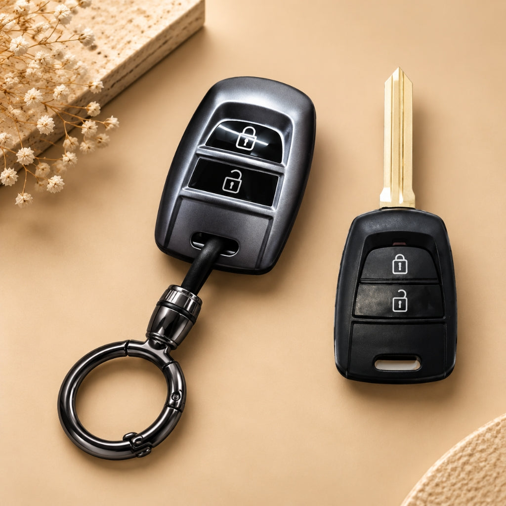 Hyundai i10 Grand Santro Eon Grey TPU Key Cover with Keychain