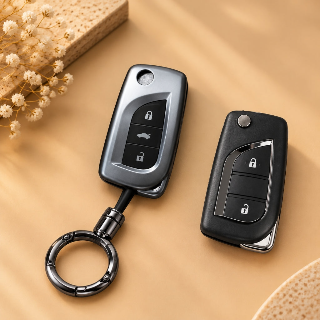 Toyota Crysta Corolla Altis Camry Hycross Hilux Grey TPU Key Cover with Keychain