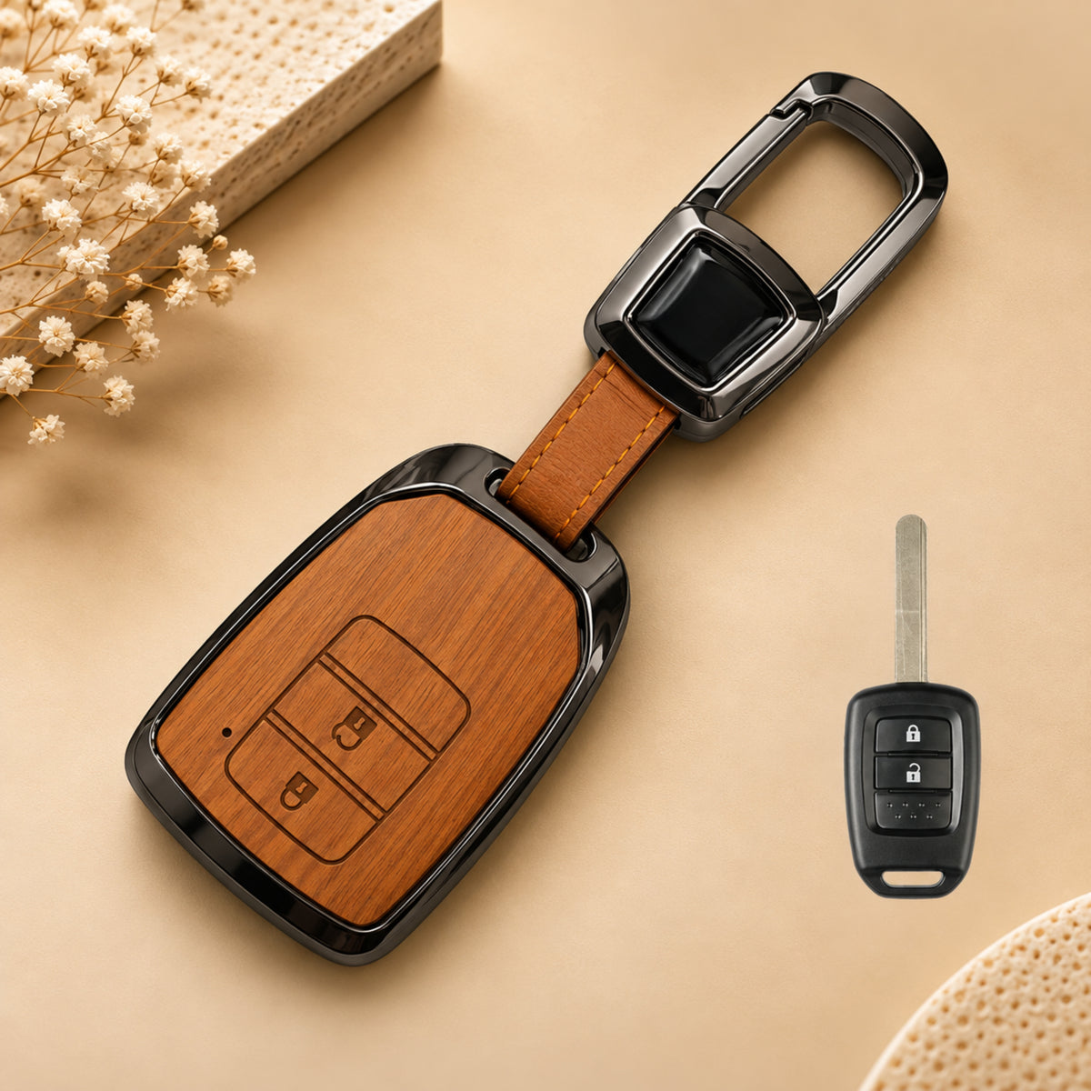 Honda City Amaze Jazz WRV 3D Wood Key Cover with Keychain