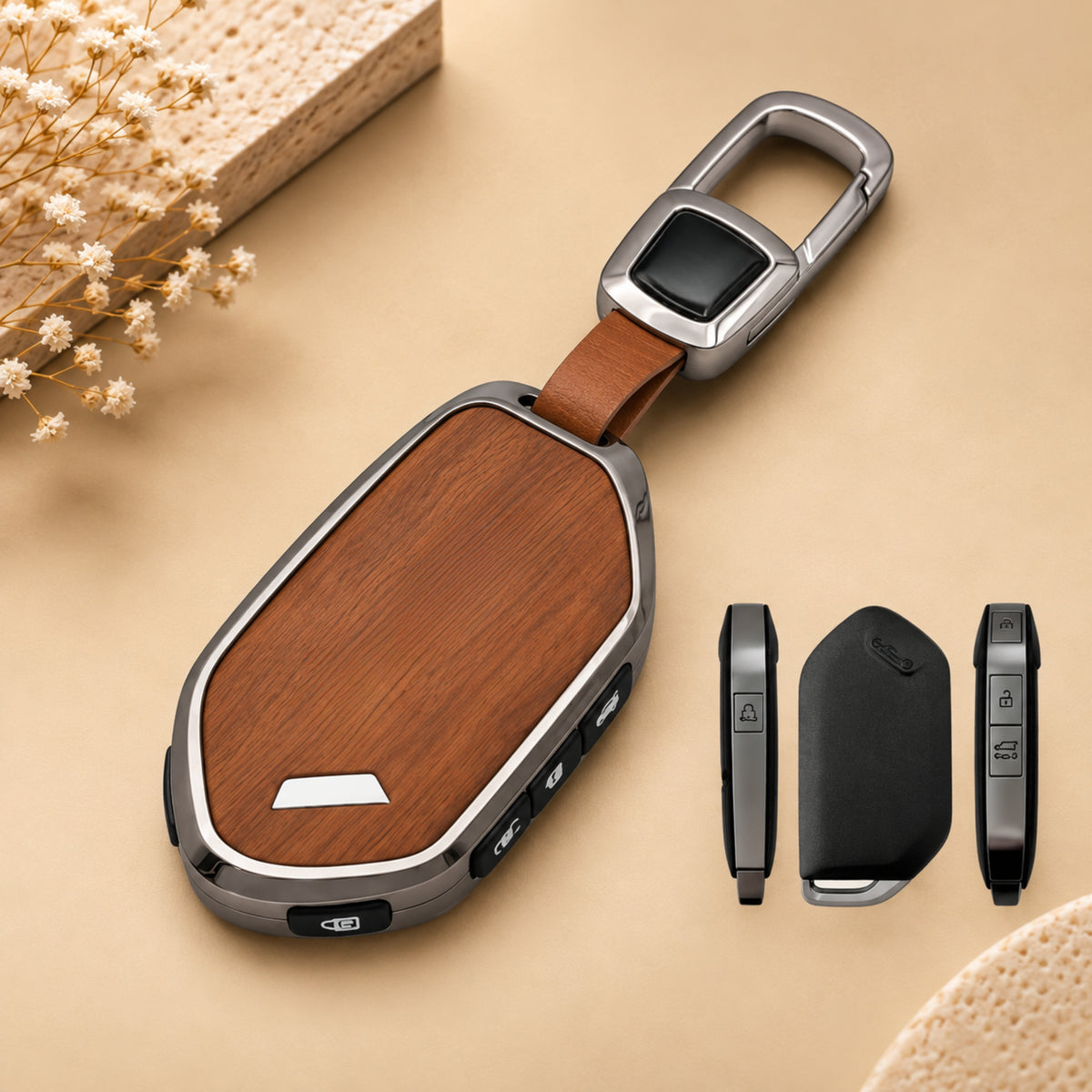 Kia Seltos 2026 Syros EV6 EV9 3D Wood Key Cover with Keychain