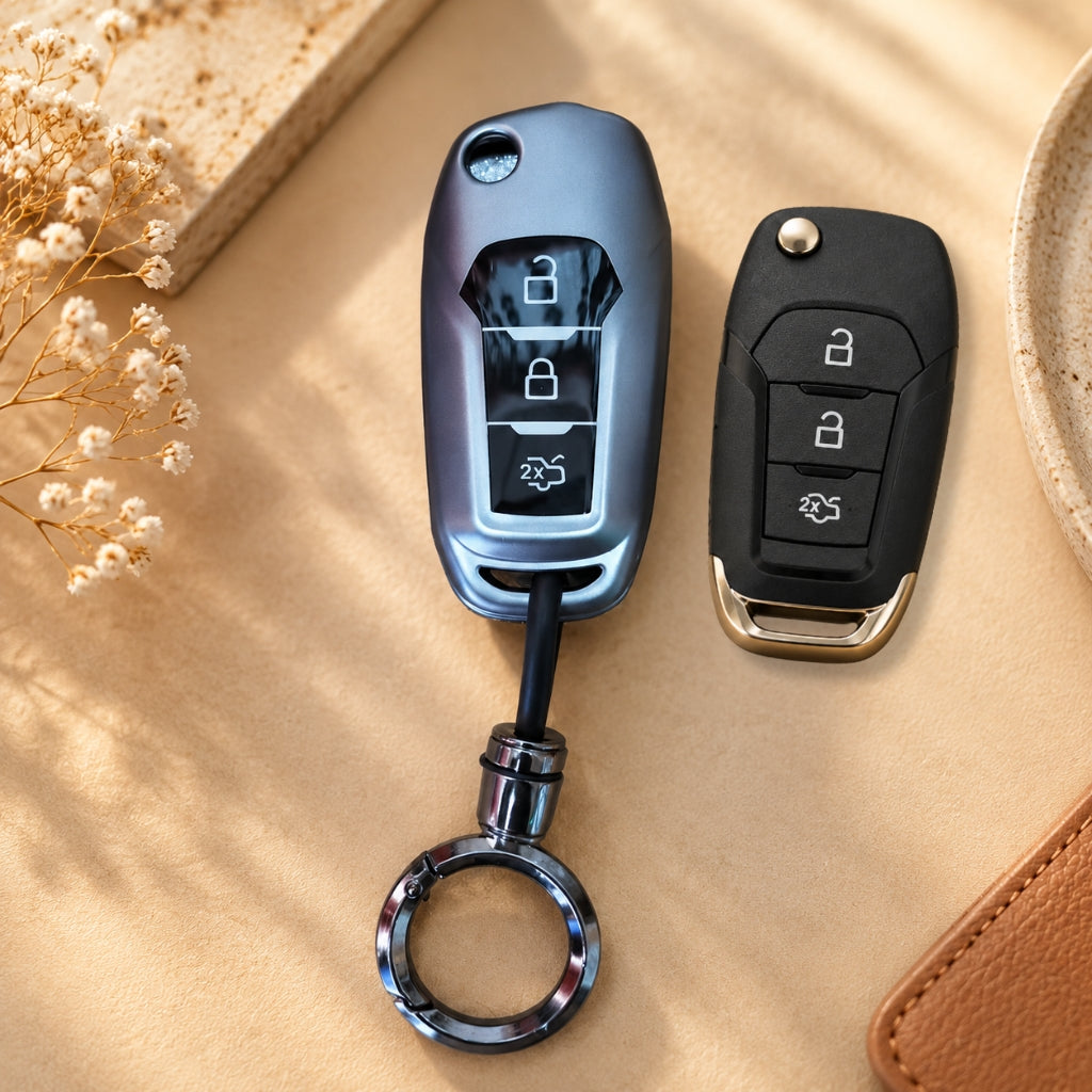 Ford Endeavour Figo Aspire Freestyle Grey TPU Key Cover with Keychain