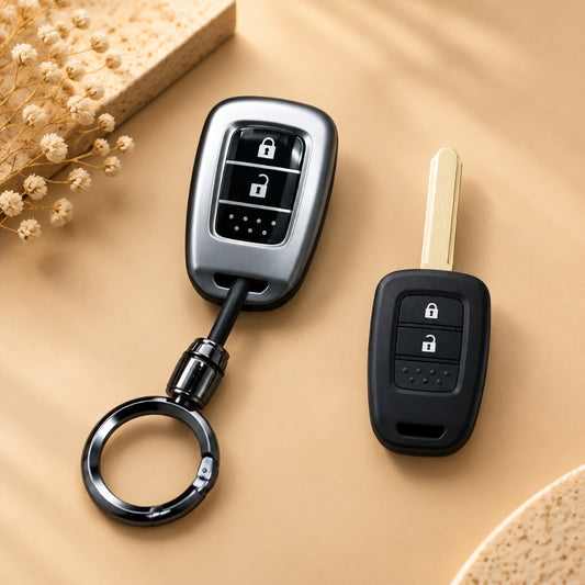 Honda City BR-V WR-V CR-V Jazz Amaze Grey TPU Key Cover with Keychain