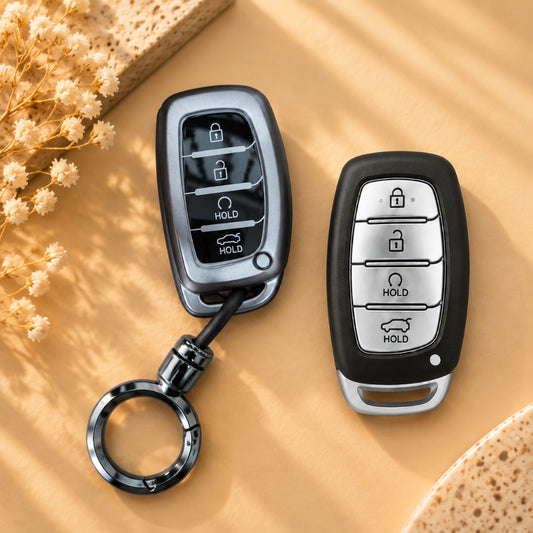 Hyundai Alcazar Creta Grey TPU Key Cover with Keychain