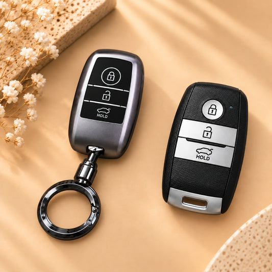 Kia Seltos Sonet Carens Grey TPU Key Cover with Keychain V2