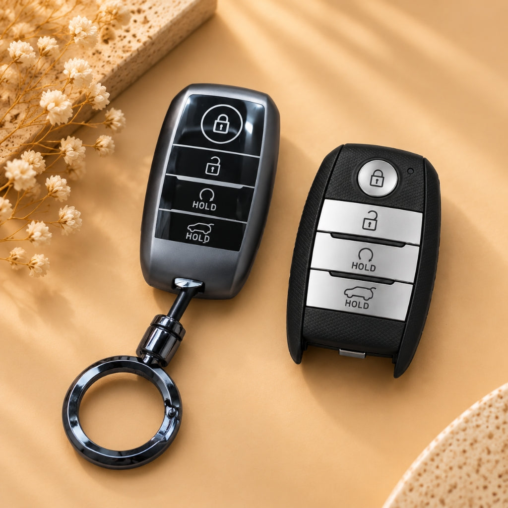 Kia Seltos Sonet Carens Grey TPU Key Cover with Keychain