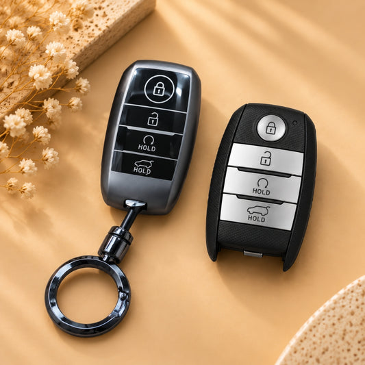 Kia Seltos Sonet Carens Grey TPU Key Cover with Keychain