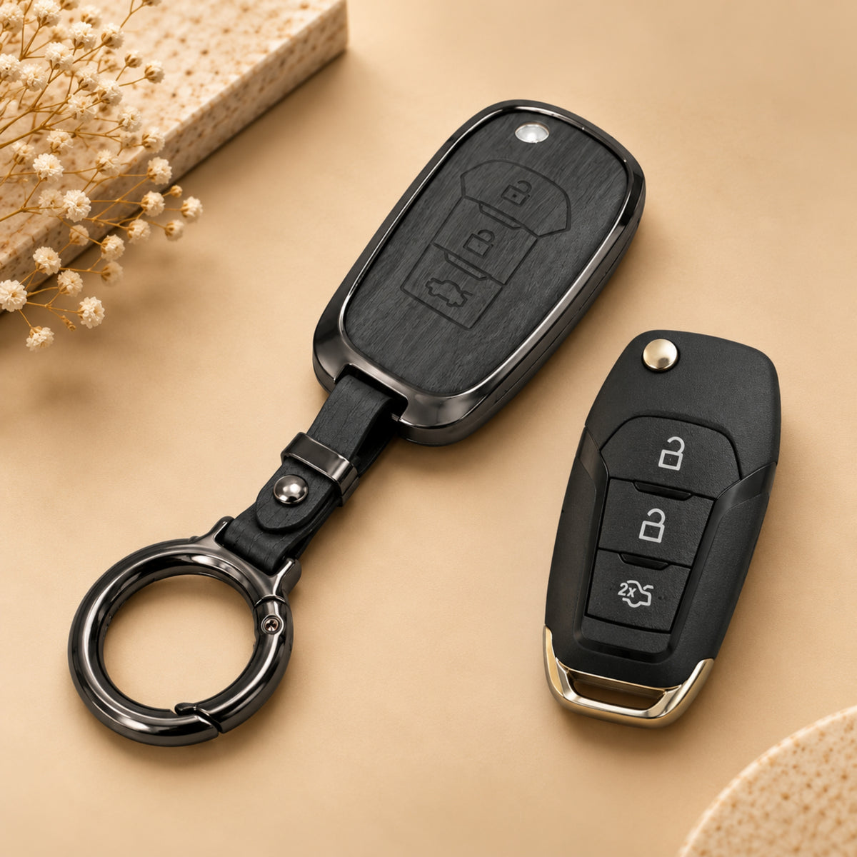 Ford Aspire Ecosport Figo Metal Key Cover with Keychain V2