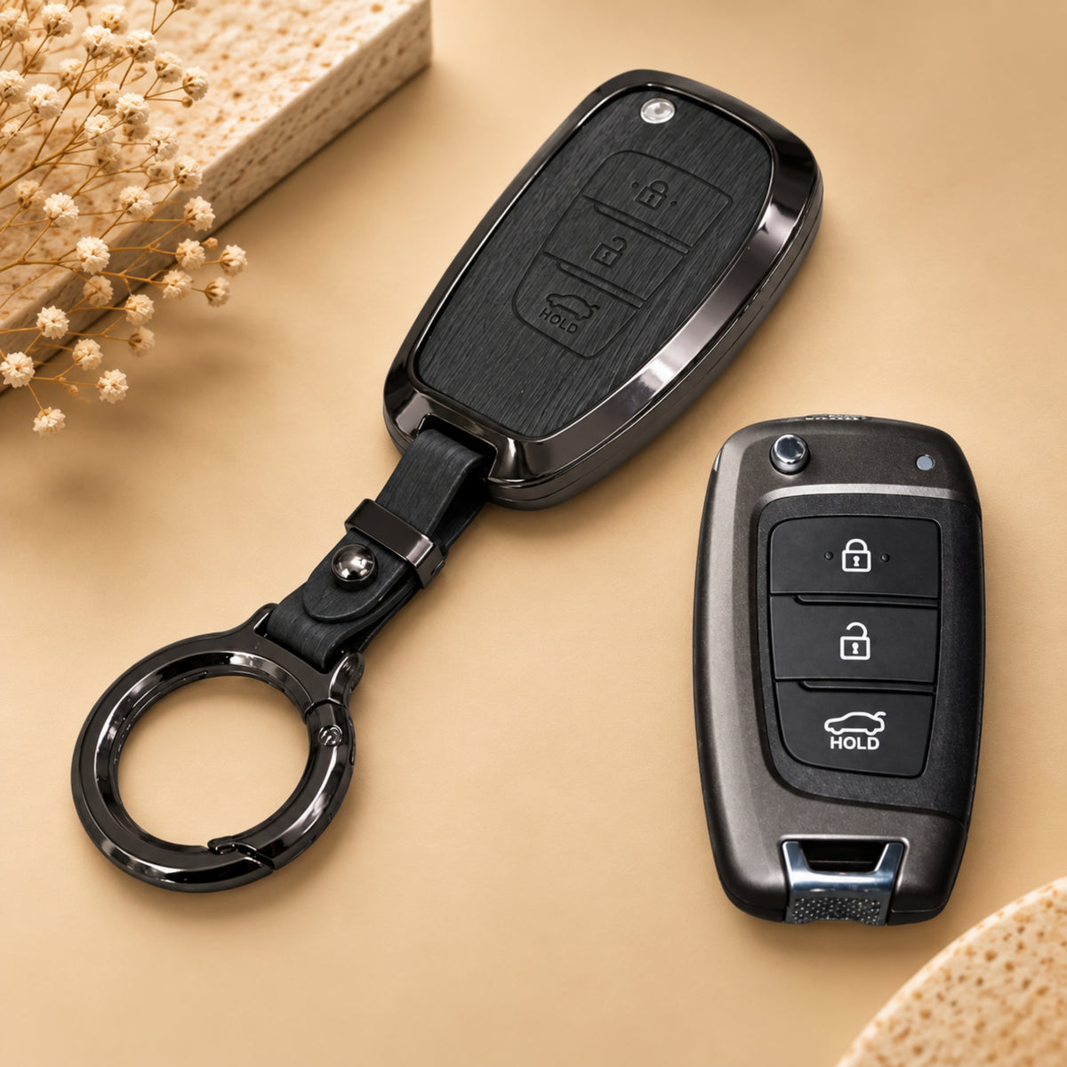 Hyundai Verna Kona Electric Metal Key Cover with Keychain V2