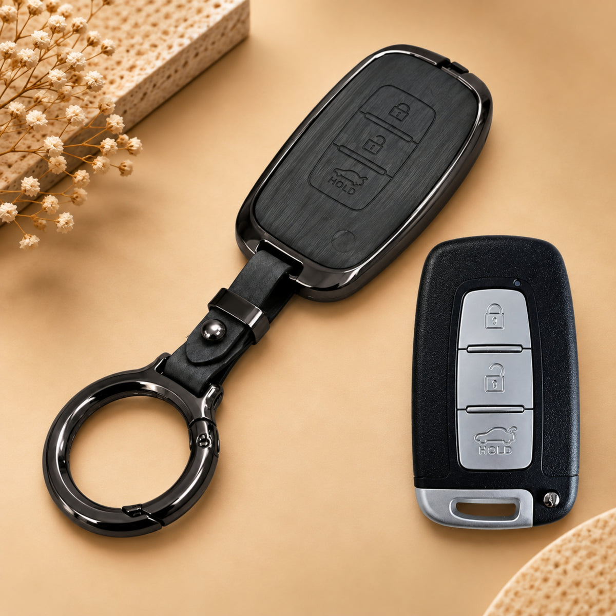 Hyundai Tucson i30 Sonata Solaris Accent Verna Elantra Metal Key Cover with Keychain