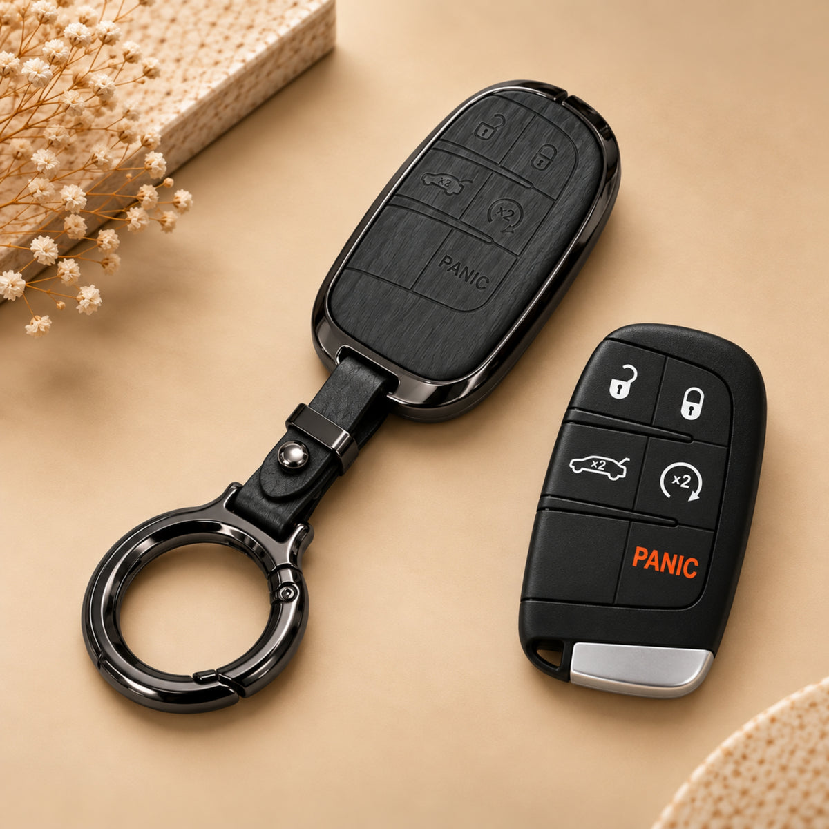 Jeep Compass Meridian Metal Key Cover with Keychain