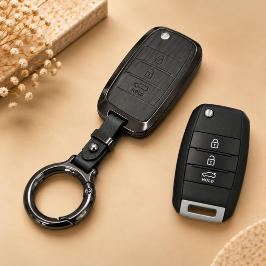 Kia Seltos Sonet Metal Key Cover with Keychain
