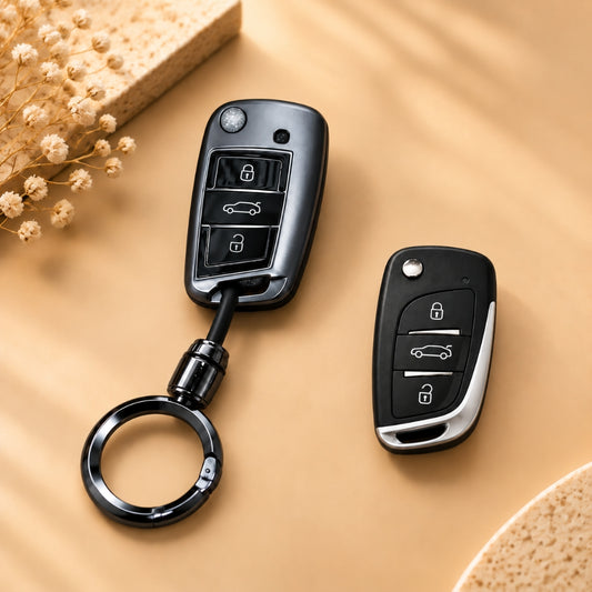 Skoda Kushaq Kylaq Slavia Taigun Virtus Octavia Kodiaq Superb Grey TPU Key Cover with Keychain
