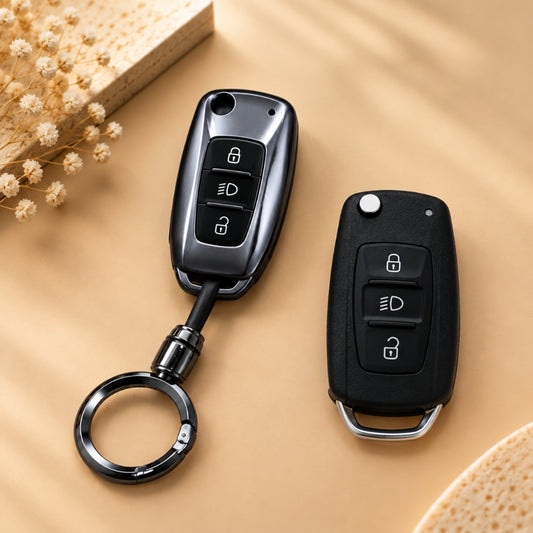 Tata Bolt Hexa Nexon Tiago Tigor Zest Grey TPU Key Cover with Keychain