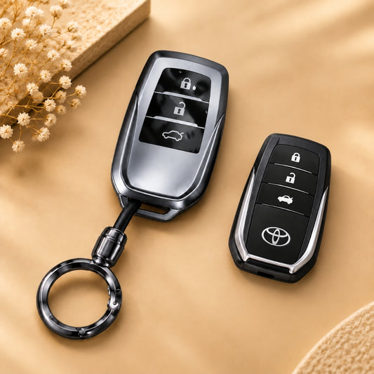 Toyota Fortuner Camry Crysta Legender Hycross Land Cruiser Vellfire Hilux Grey TPU Key Cover with Keychain