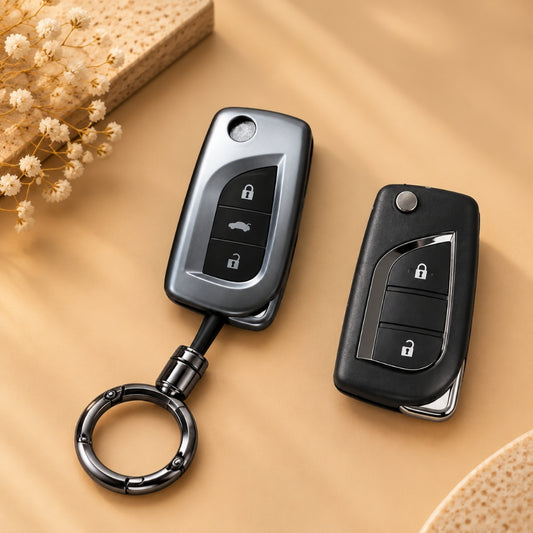 Toyota Crysta Corolla Altis Camry Hycross Hilux Grey TPU Key Cover with Keychain