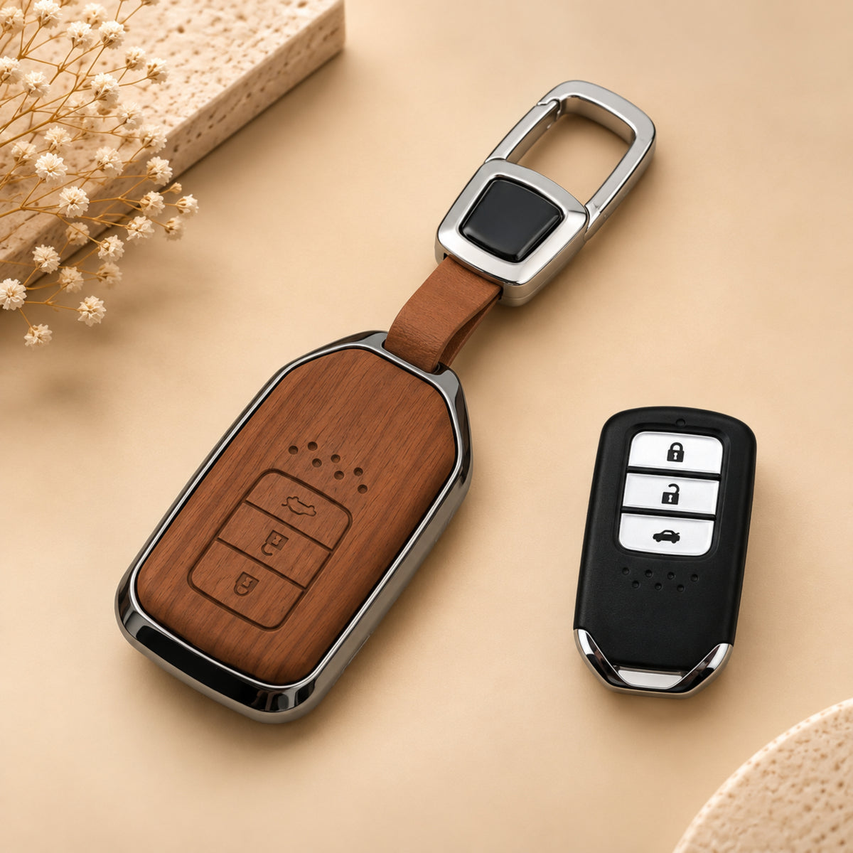 Honda City 3D Wood Key Cover with Keychain