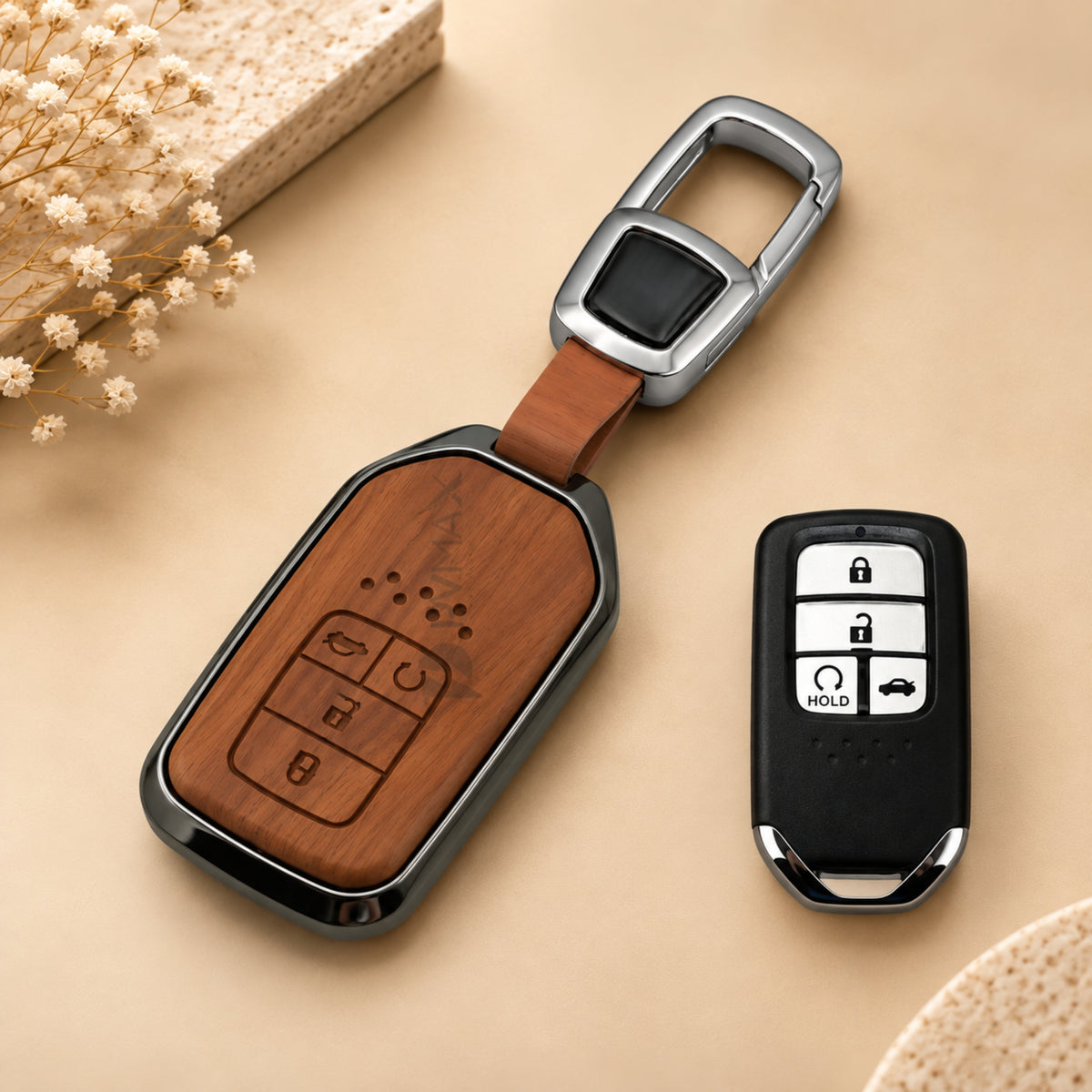 Honda Accord BR-V City Civic CR-V Jazz WR-V 3D Wood Key Cover with Keychain