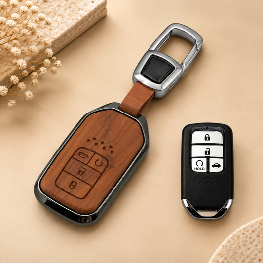 Honda Accord BR-V City Civic CR-V Jazz WR-V 3D Wood Key Cover with Keychain