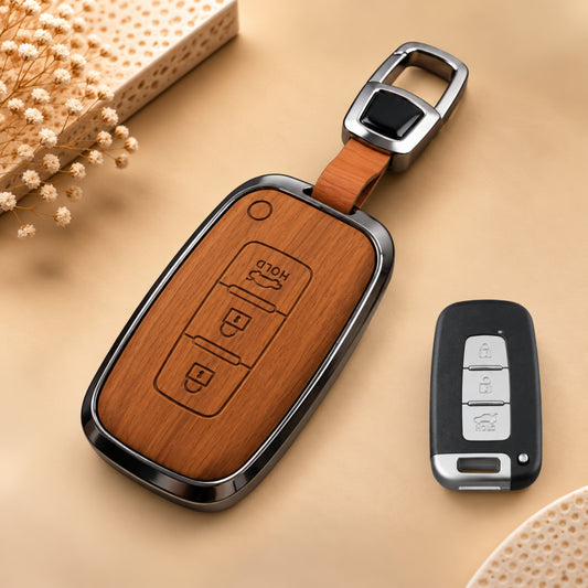 Hyundai Tucson i30 Sonata Solaris Accent Verna Elantra 3D Wood Key Cover with Keychain