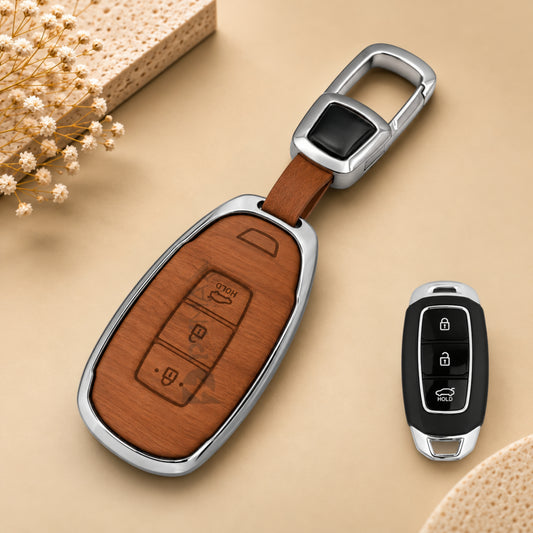 Hyundai Verna Kona Electric 3D Wood Key Cover with Keychain