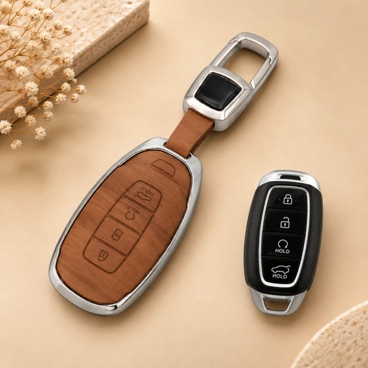 Hyundai New Verna 3D Wood Key Cover with Keychain