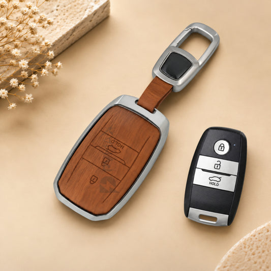 Kia Seltos 3D Wood Key Cover with Keychain