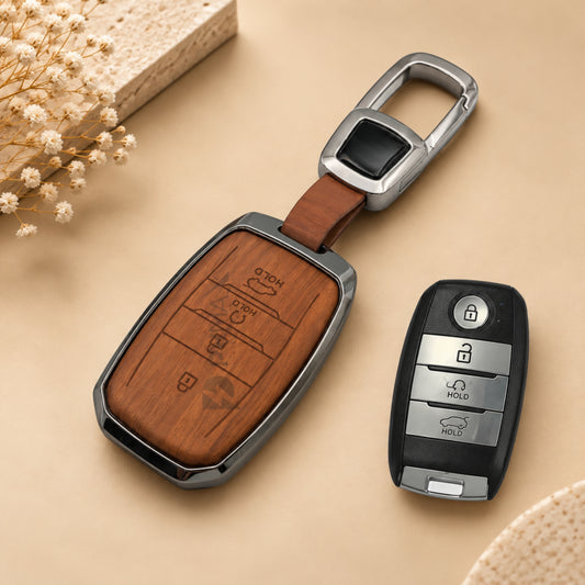 Kia Seltos Sonet Carens 3D Wood Key Cover with Keychain