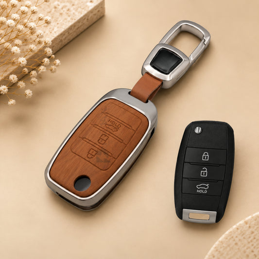 Kia Seltos Sonet 3D Wood Key Cover with Keychain