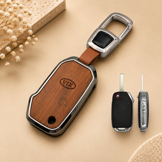 Kia New Seltos Syros 3D Wood Key Cover with Keychain
