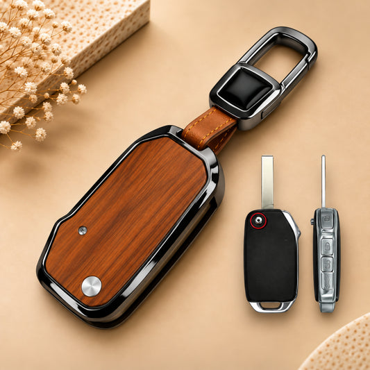 Kia Carens Sonet 3D Wood Key Cover with Keychain