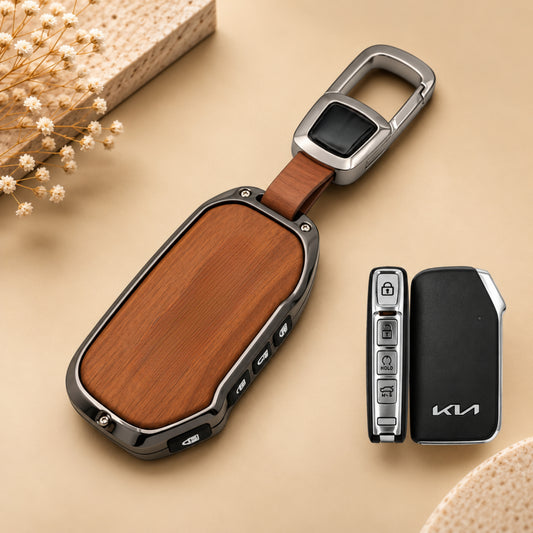 Kia Seltos 3D Wood Key Cover with Keychain V2