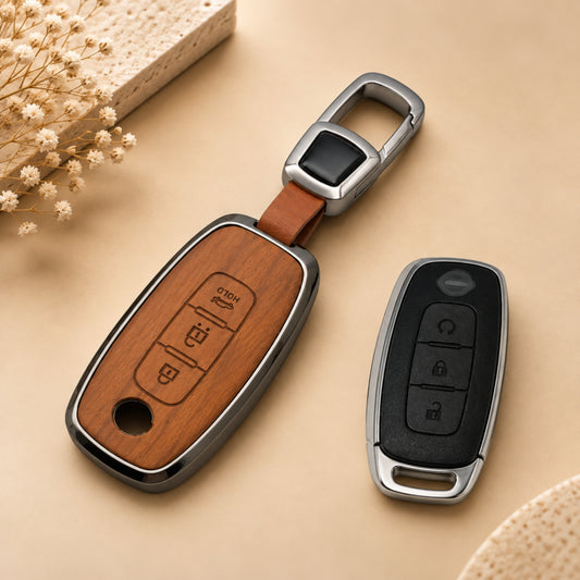 Renault Kiger Kwid RXL Duster Triber 3D Wood Key Cover with Keychain