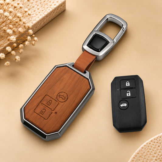 Suzuki New Dzire New Ertiga 3D Wood Key Cover with Keychain