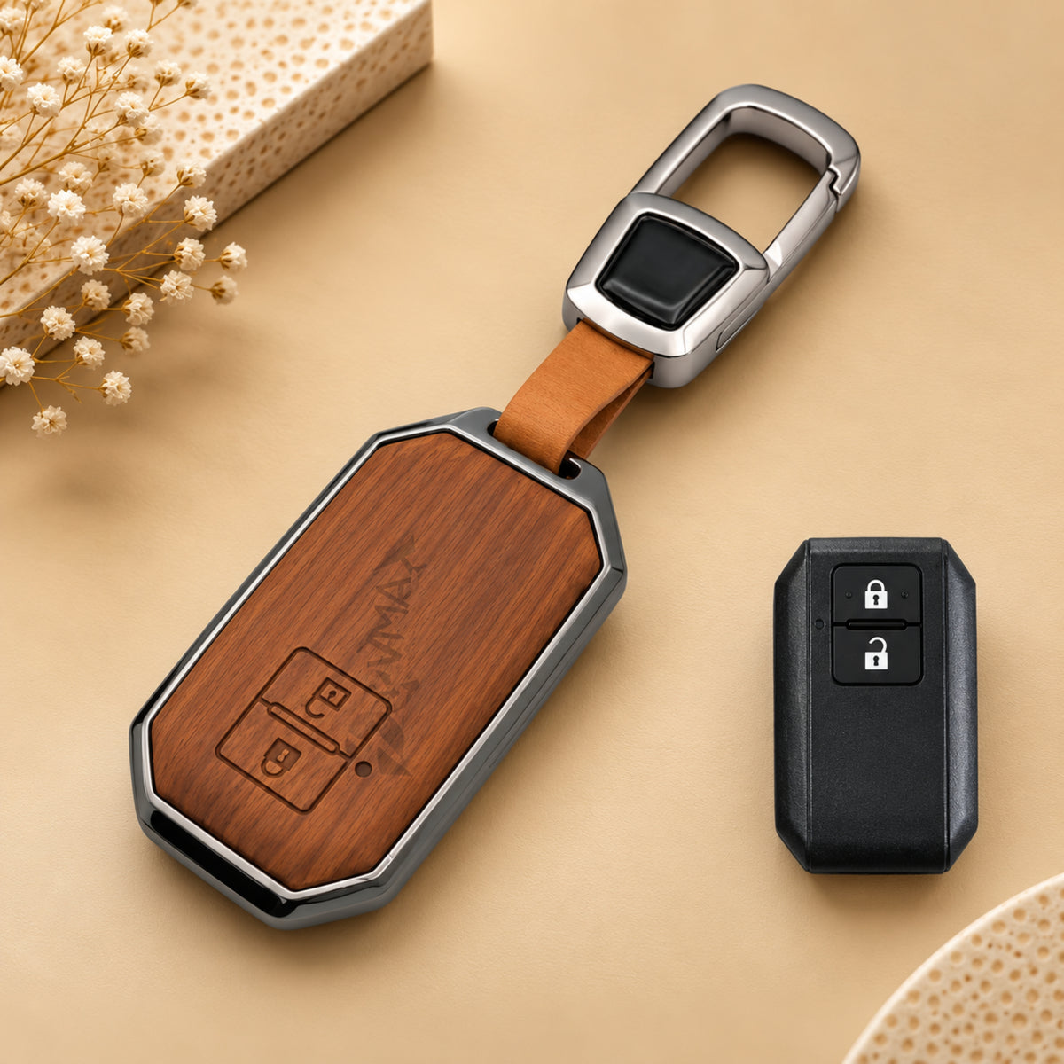 Suzuki Baleno Dzire Ertiga Ignis Swift XL6 3D Wood Key Cover with Keychain