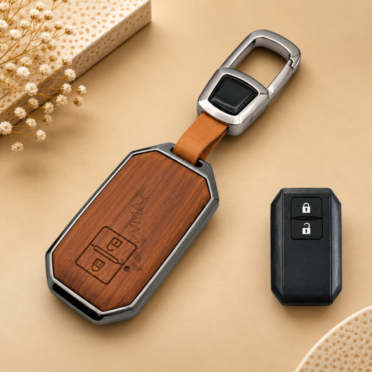Suzuki Baleno Dzire Ertiga Ignis Swift XL6 3D Wood Key Cover with Keychain