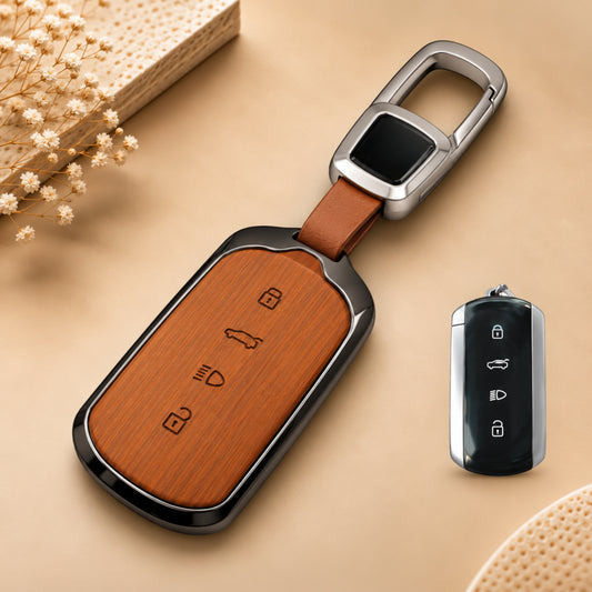Tata Curve 3D Wood Key Cover with Keychain