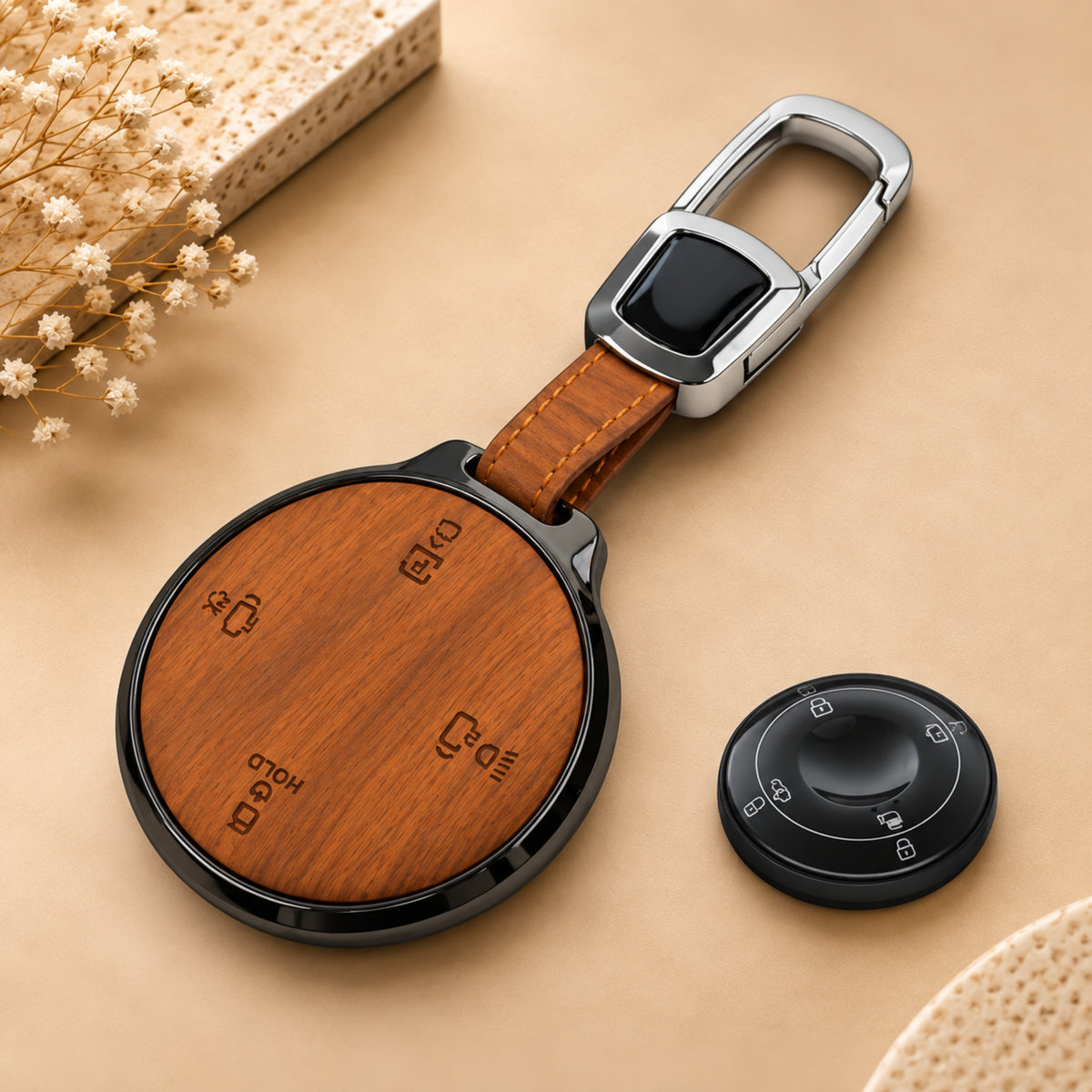 Tata Harrier EV 3D Wood Key Cover with Keychain