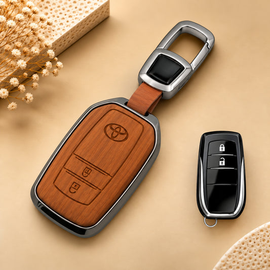Toyota Fortuner Innova Crysta 3D Wood Key Cover with Keychain
