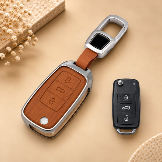 Skoda Volkswagen Ameo Fabia Jetta Laura Octavia Polo Rapid Superb Vento Yeti 3D Wood Key Cover with Keychain