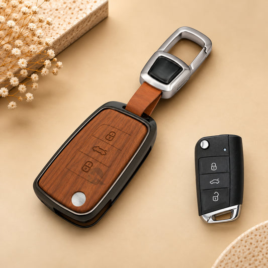 Skoda Volkswagen Kodiaq Octavia Passat Superb Tiguan T-Roc 3D Wood Key Cover with Keychain